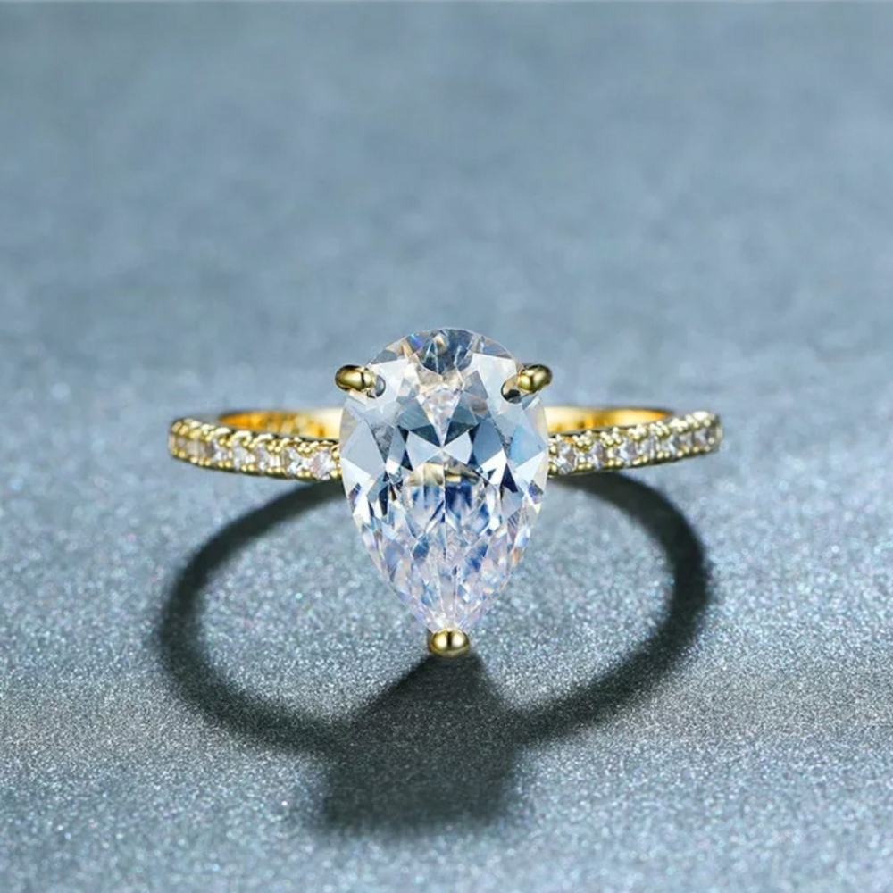 FINAL SALE 18K Gold Plated Pear Cut White Sapphire Ring